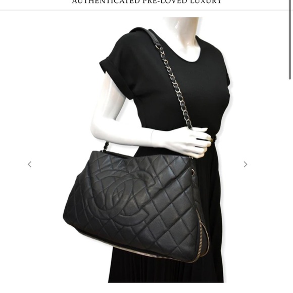 Authentic CHANEL Expandable Zip Around Caviar Quilted Tote Shoulder Bag Black - Picture 4 of 16